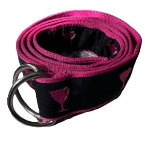Pink women’s canvas belt with black ribbon, Martini themed Medium